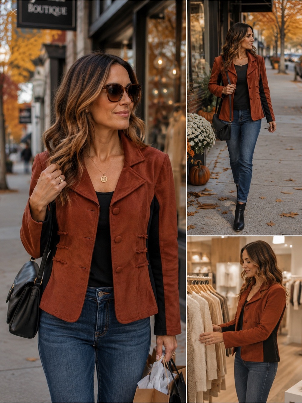 Roz & Ali Wool Blend Sweater Blazer Jacket M Rust Burnt Orange Career Stretch